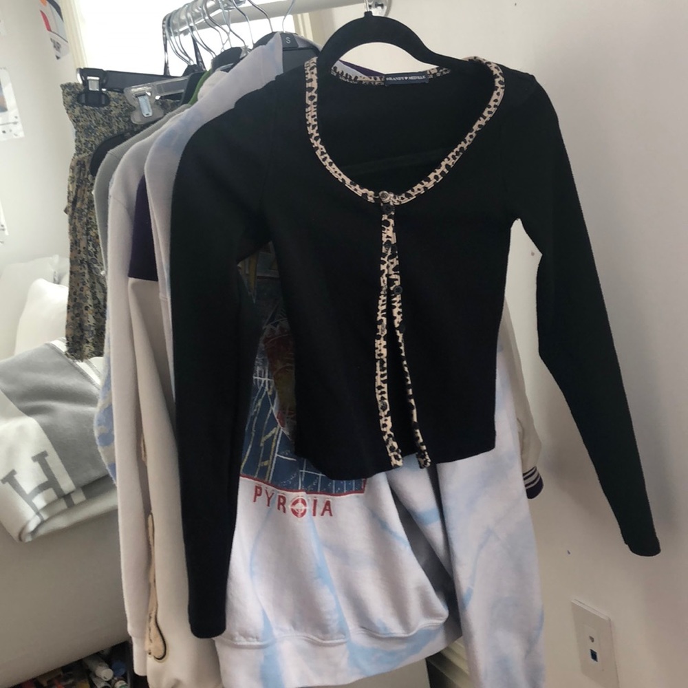 Brandy Melville black cardigan with leapord rim